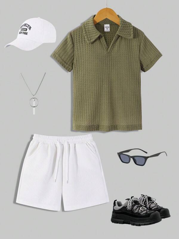 Kleine Jungen Sommer Outfit Set aus einfarbigem Kurzarm T-Shirt und Shorts