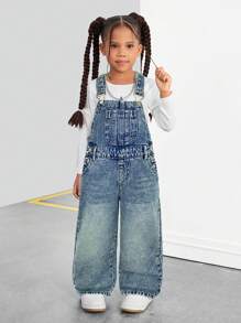 SHEIN Salopette di jeans larghe e morbide con tasche per giovani ragazze