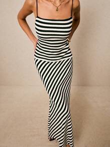 Poéselle 2件套女士夏季条纹吊带背心和迷你裙休闲装