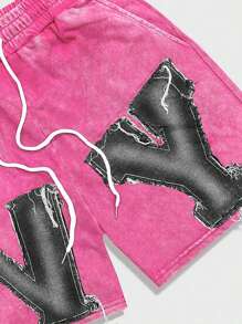 ROMWE MEN Street Life Men's Washed Casual Minimalist Shorts Suitable For Summer - Pink - View 3