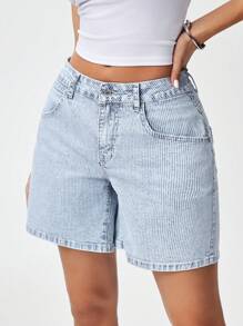 Jeanoix 女式复古做旧休闲时尚蓝色牛仔短裤