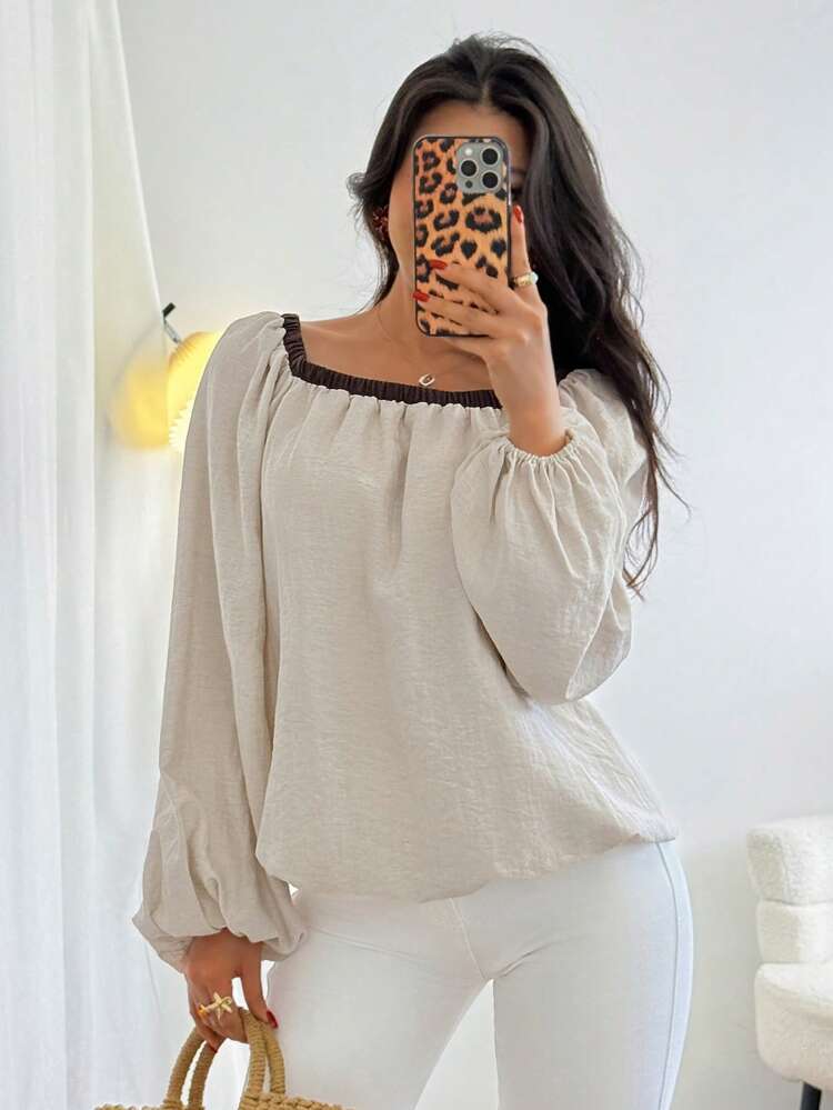 Women's Summer Contrast Trim Off Shoulder T-Shirt,Fall Clothes