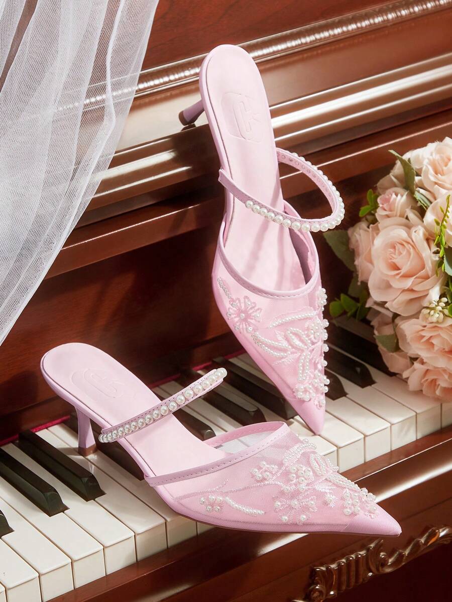 CUCCOO HITCHD Women's Mid-Heel Pointed Toe Pumps, Suitable For Parties - Baby Pink - View 1