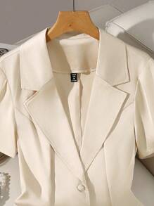 Flirla High-End Luxe Fashion Cinched Waist Elegant Plus Size Women Short Sleeve Blouse