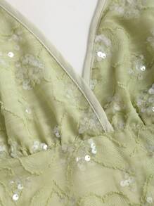 Sweetra Women's Short Sequins Embroidered Green Halter Neck Midriff Baring Versatile Tank Top - Green - View 5