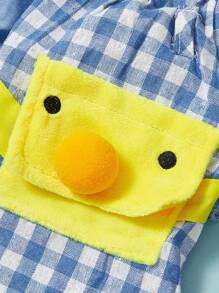 PETSIN Cute Camping Style Blue Plaid Duck Design + Hat Pet Dog Backpack, Toddler Cartoon Duckling Outfit Set, Spring/Summer/Autumn