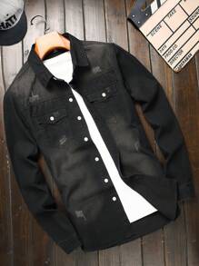 Manfinity Homme Plus Size Men's Long Sleeve Single Breasted Casual Denim Shirt