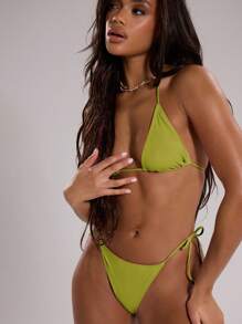 Musera Resort 系腰迷你比基尼泳裤海滩度假夏季假日性感泳装优雅伊比沙岛波西米亚风 - 橄欖綠 - 查看 3