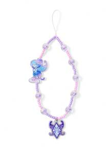 Pop Mart Azura X SHEIN Cartoon Pattern Handmade Acrylic Beaded Phone Lanyard, Dreamy Purple