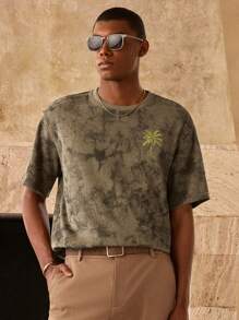 Manfinity BRENVOR Summer New Men's Fashion High-End Embroidered Round Neck Garment Washed Faded T-Shirt - Grey - View 3