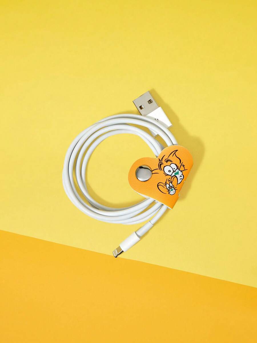 TOM & JERRY X SHEIN Cartoon Design Heart Shaped Cord Organizer/Winder, Fashionable & Cute - Orange - View 1