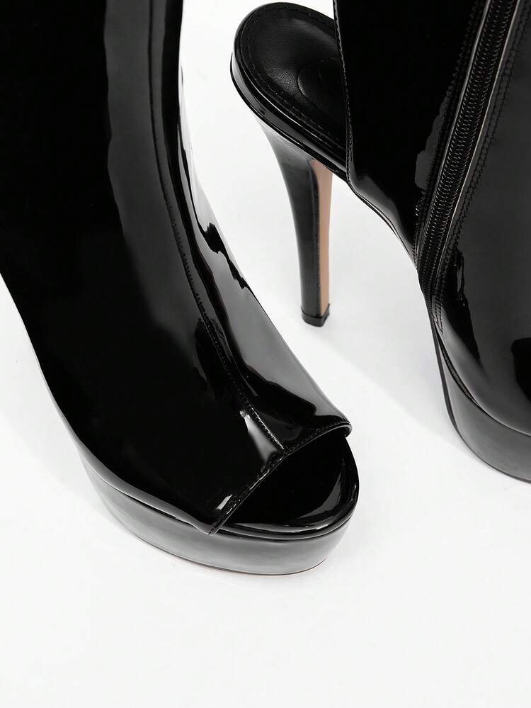 CUCCOO LuxiPop Sexy Fashion Thick Heel Waterproof Platform Mid-Calf Boots For Women, Suitable For Halloween, Christmas Party, Nightclub, Vacation, Travel, 2000s Style