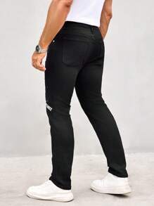 Manfinity LEGND Jeans rectos para hombre con bolsillos con parche bordado, versátiles y casuales