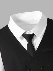 SHEIN Set da 2 pezzi per ragazzo adolescente, look da gentiluomo: gilet slim fit nero doppiopetto + pantaloni eleganti, abito formale per compleanno, matrimonio, laurea, festa, spettacolo