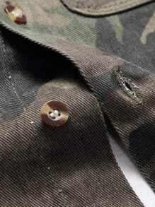 Manfinity Hypemode Plus Size Men's Camouflage Print Long Sleeve Denim Shirt