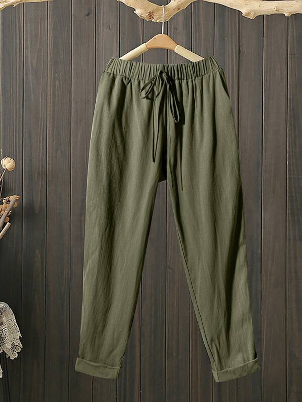 Linhara Pantalones grises sueltos con cintura elástica, talla grande, de estilo casual