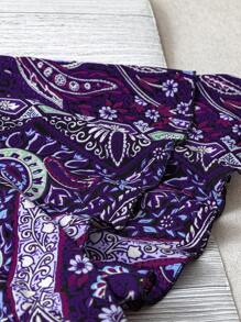 Linhara Áo sơ mi tay bèo nhún họa tiết hoa hạt điều phong cách nghỉ dưỡng cỡ lớn cho nữ, mùa hè - Màu tím  Violet - Xem 3