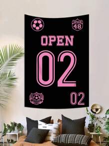 ROMWE Grunge Punk 1 tapiserie de perete suspendată cu model de numere din Jersey negru, potrivită pentru sufragerie și dormitor