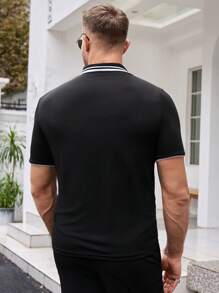Manfinity BRENVOR Men's Knitted Casual Short Sleeve Loose POLO Shirt, Fashionable Everyday Wear