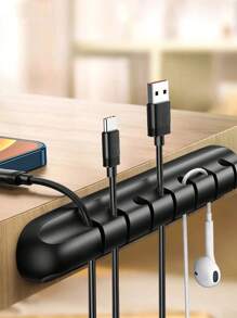SHEIN 1pc/2pcs/3pcs/21pcs/22pcs Silicone Plug Socket, Black Self-Adhesive Data Cable Holder, Desktop Workspace Manager, Suitable For Offices, Schools, And Study Rooms