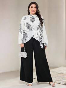 Modelyn Plus Size Women Arabic Style Outfit, Fashionable For Summer, Modest - Black and White - View 5