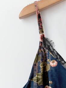 EMERY ROSE 休闲度假蓝色花卉印花宽松大码T恤，适合夏季