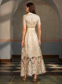 ZEYLAH Women's Button Down Floral Mesh Elegant Dress