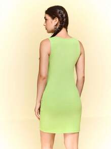 SCOOBY-DOO X SHEIN Women Cartoon & Letter Graphic Summer Sleeveless Short Dress - Army Green - View 2