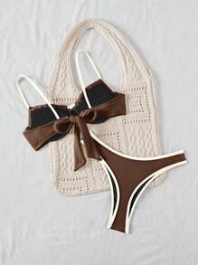 Bellisia Women's Vacation Beach Contrast Trim Swimsuit Set For Summer