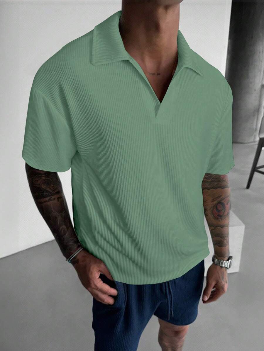 Manfinity Homme Men's Plain Color Short Sleeve Polo Shirts,Sage Green,Summer,Casual,Vacation,Everyday Wear Collar Polo Shirt For Men - Mint Green - View 1