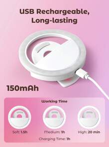 Teckwe Anneau lumineux pour selfie rechargeable, clip-on portable à 4 niveaux de réglage pour la photographie de smartphone, la vidéo, le maquillage des filles. Indispensable pour les vacances d'automne et d'hiver, le camping, les vacances. Accessoires de vacances, fournitures de camping.