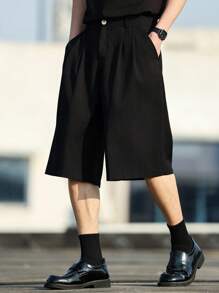 Claim Dot 男士街头休闲口袋宽松及膝短裤 - 黑色 - 查看 6