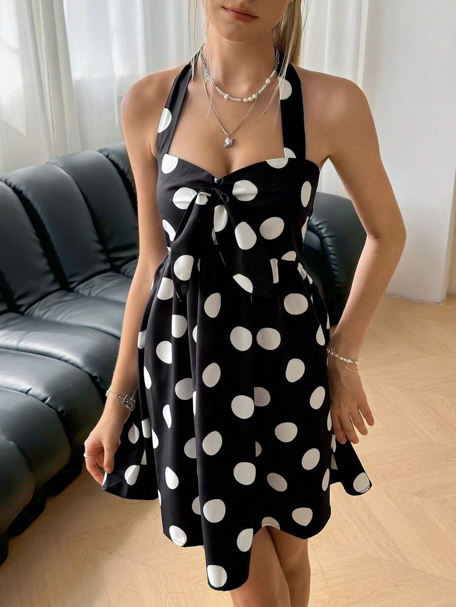 Jouncy 女士撞色波尔卡圆点印花挂脖迷你连衣裙 - 彩色 - 查看 1