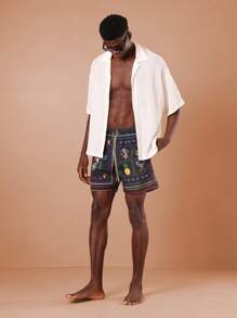 SUMWON 夏威夷花卉印花泳裤热带海滩度假夏季泳池派对菠萝图案运动沙滩短裤冲浪短裤抽绳休闲服 - 彩色 - 查看 2