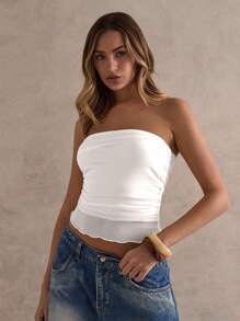 Glamine 白色褶皱露背透视上衣，夏季上衣，基本款，约会之夜，白色，露肩上衣，白色露肩上衣，夏季，白色抹胸