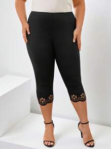 Chikora 大尺碼女式黑色鏤空緊身緊身褲 - 黑色 - 查看 4