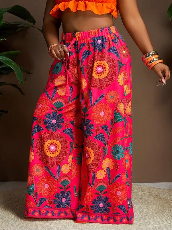 Slaydiva Music Festival Vacation Resort Women's Full-Length Floral Print Pattern Resort Wide Leg Pants/Fall Women Clothes/Plus Size Summer Clothes/Th Of July/Fourth Of July Women/Y2K/Streetwear Women/Country/Beach/Club/Teacher/Linen/Streetwear/European Summer/Summer Outfits For Women /Trending Clothes For Women/ Boho Pants For Women Wide Leg Summer Pants Floral Print Pants Bohemian Pants Summer Pants