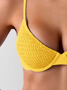 Swim Basics Women's Solid Color Ruffle Bikini Top, Summer Beach - Yellow - View 3