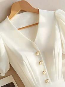 Elegant Women's White Short Sleeve Shirt With Backline Design