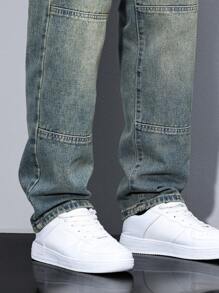 Manfinity Homme Men's Plus Size Straight Leg Loose Casual Pockets Jeans Streetwear Men Jeans Man Clothes Men Jeans