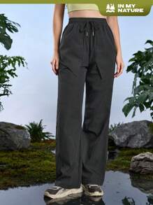 In My Nature Women's Casual Solid Color Drawstring Waist Outdoor Hiking Pants - Black - View 1