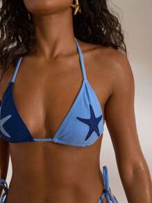 Opulessa 女士双色海星刺绣露背系带比基尼上衣，沙滩度假泳装，适合海滩、度假、性感夜店、万圣节、圣诞节、新年、感恩节、外出等场合 - 彩色 - 查看 1