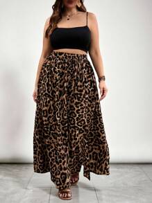 SHEIN VCAY Women's Plus Size Leopard Print Skirt - Multicolor - View 4