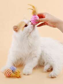 1pc/2pcs/4pcs/8pcs/10pcs Cat Toy Colored Ball Design, Cat Scratch Board, Cat Scratch Training Interactive Toy, Interesting Toy, Feather Toy, Random Color - Multicolor - View 8