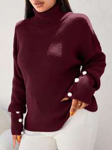 EURMUSE Maglione oversize di colore unito, alla moda per l'estate - Bordò - Visualizzare 4