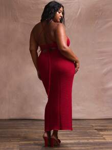 MUSERA 大码深V领修身钩针编织长裙，适合婚礼宾客、舞会、毕业典礼、夏季度假、海滩、性感浪漫优雅的秋冬季婚礼宾客时尚之选