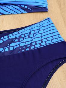 Swim Lushoire Conjunto de bikini de mujer para vacaciones de verano en la playa, con patrón geométrico, escote cruzado, espalda descubierta y abertura