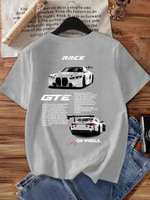 Manfinity Dauomo Men's Round Neck Short Sleeve Car Logo Graphic Tee - Light Grey - View 1