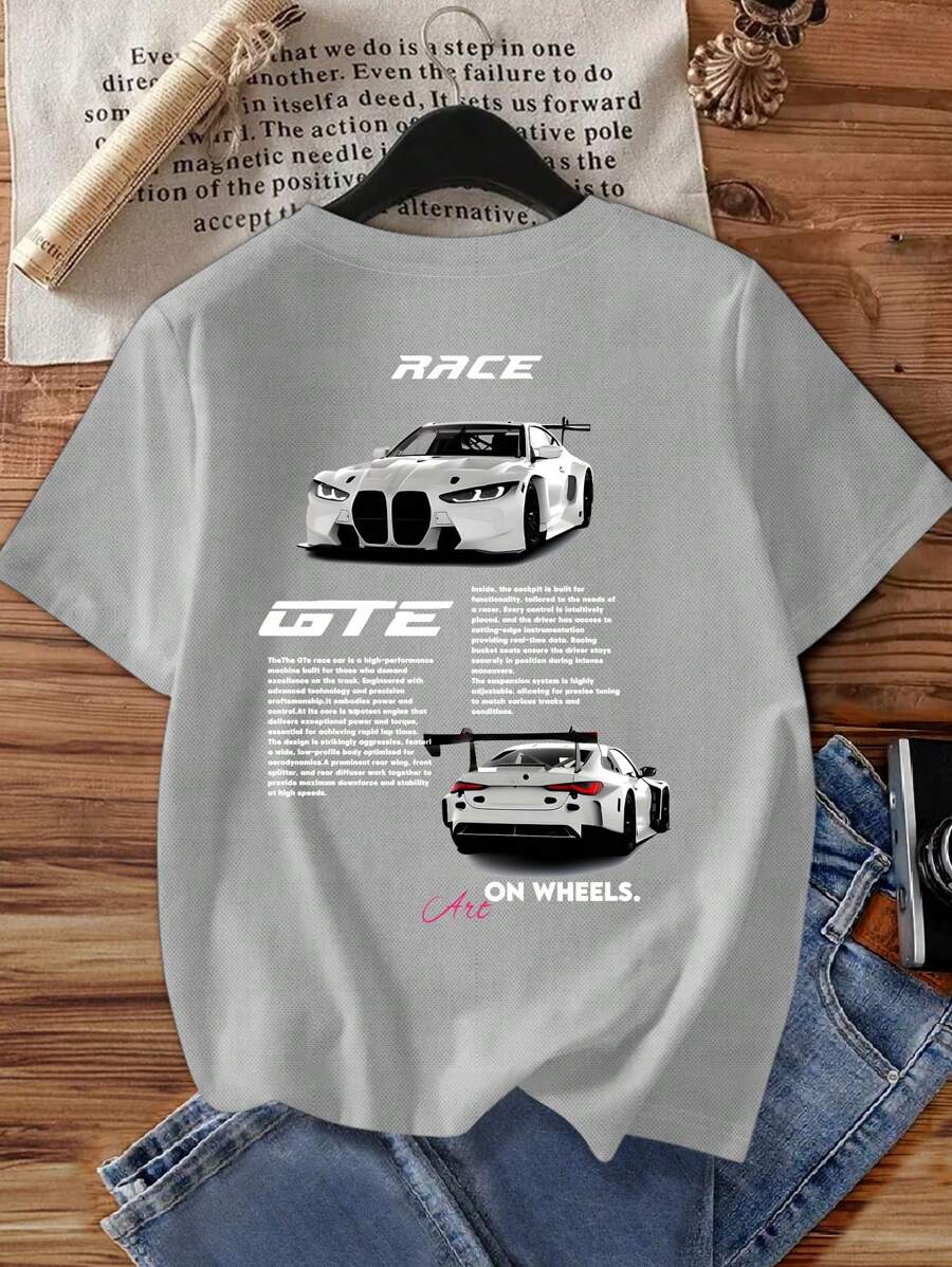 Manfinity Dauomo Men's Round Neck Short Sleeve Car Logo Graphic Tee - Light Grey - View 1