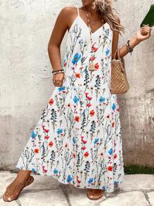 SHEIN Holidaya Đầm dài rộng in hoa cỡ lớn cho nữ - Nhiều màu - Xem 3